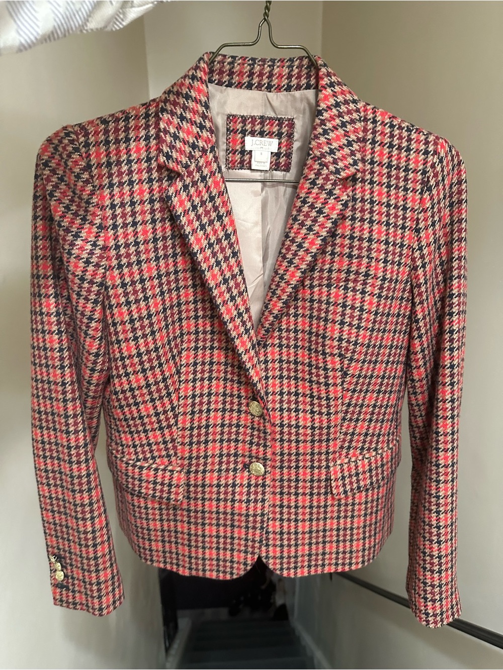 J. Crew Houndstooth Patterned School Boy Blazer Red/Tan Size 8